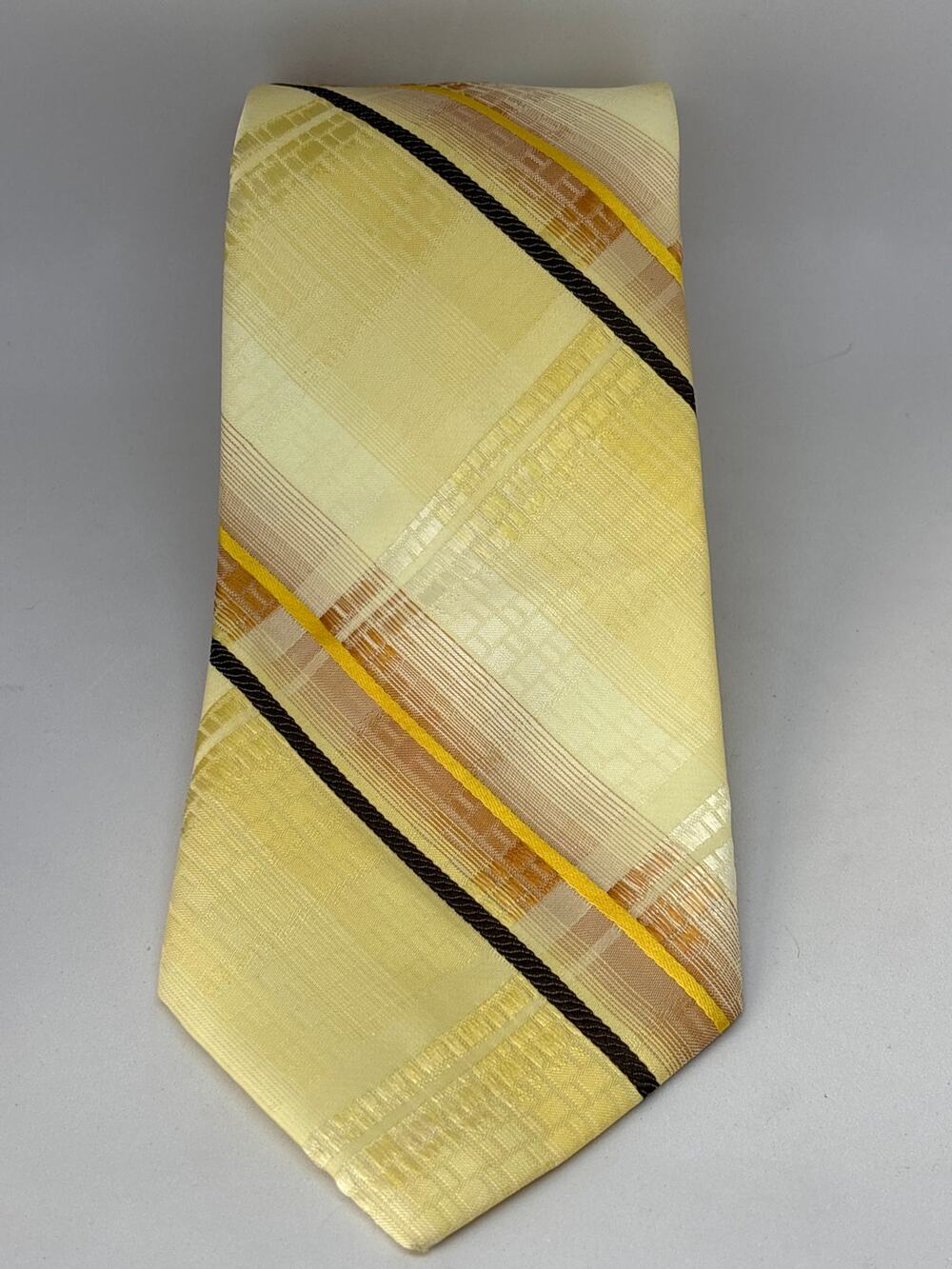 Vintage Don Loper 55.5" Yellow Gold and Brown Striped Necktie 4" Wide